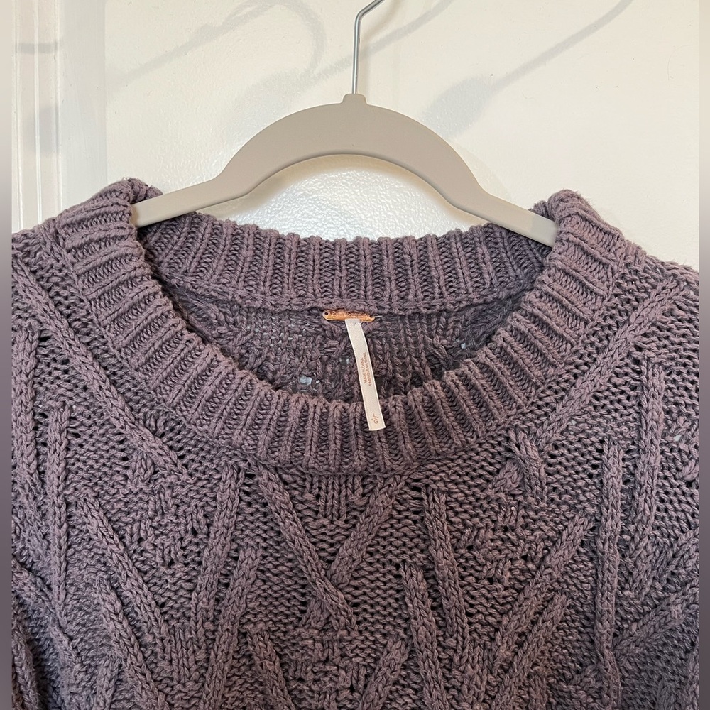 Free People Isla Cable Knit Tunic Sweater Sz L Gray(Shaded Rock)Cotton Oversized - Picture 5 of 14